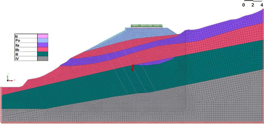 Figure 16 Substrate model corresponding to the B–B’ cross-section together with the finite element mesh.