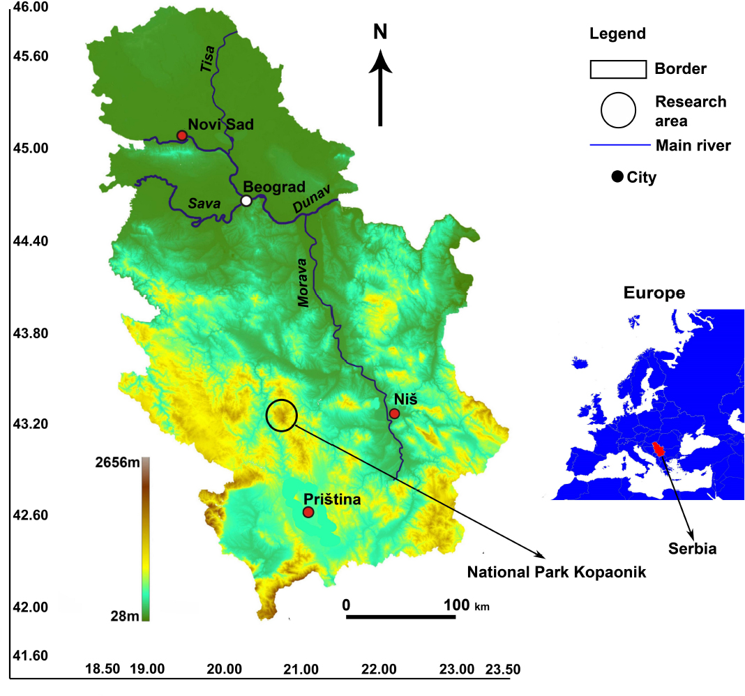 Figure 1 Geographic position of NP „Kopaonik“ in Serbia