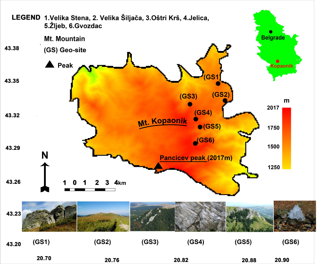 Figure 2 Position of geosites in NP „Kopaonik“