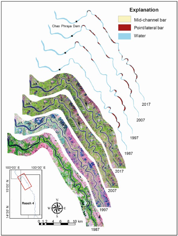 Figure 7 Landsat imageries of the Chao Phraya River downstream from the Chao Phraya Dam.