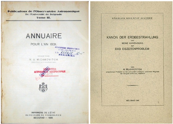 Figure 5 Title pages of the Yearbook of the Astronomical Observatory for 1931 and Milanković’s Kanon der Erdbestrahlung from 1941.s
