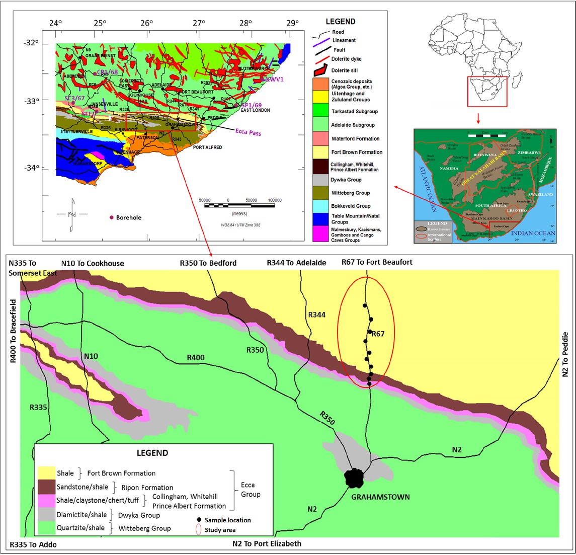 Figure 1 Geological map of the study area (Modified from [1]). The inserted small red colour box shows the study area.
