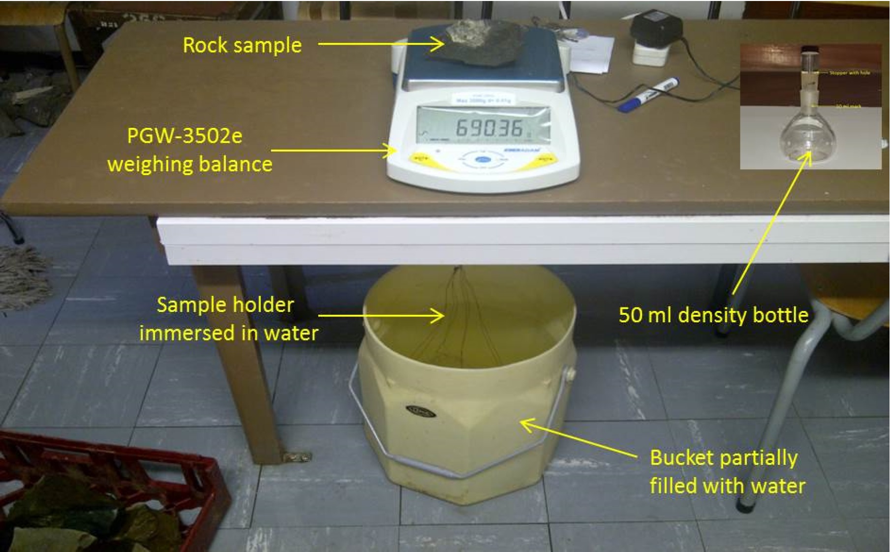 Figure 2 Mass of rock sampled being measured in the laboratory using Adam electronic weighing balance.