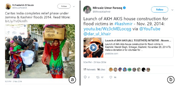 Figure 8 Screenshots of twitter posts related to activities in recovery phase after floods in Jammu and Kashmir (a, b)Source: www.twitter.com amended by authors