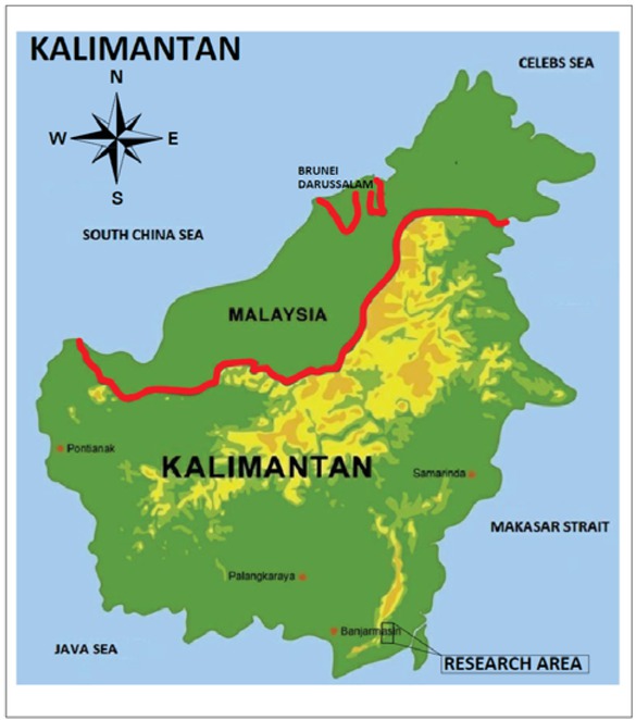 Figure 1 Study area in the Kusan Block, Tanah Bumbu Regency, South Kalimantan Province, Indonesia.