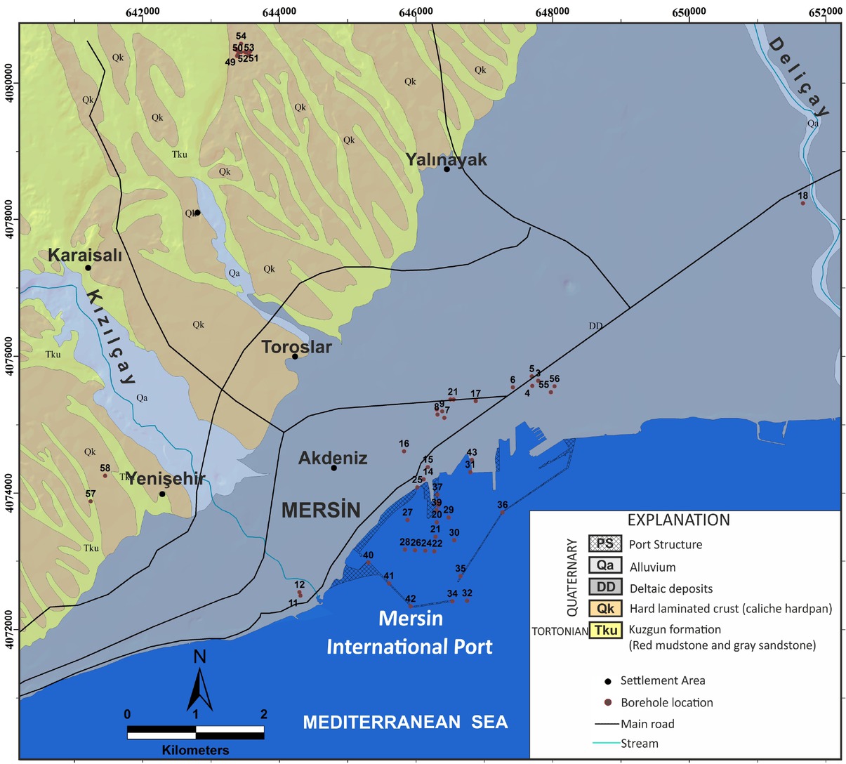 Figure 3 Geological map of the study area (UTM ED-50 zone 36 N) (Modified from [32, 33])
