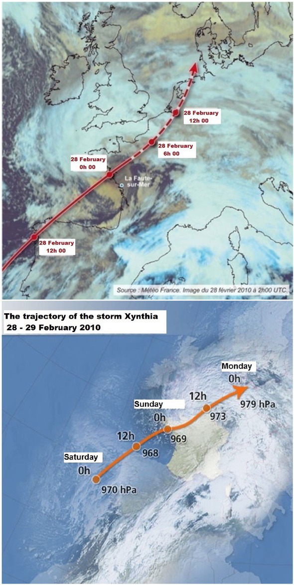 Figure 2 The trajectory of the Xynthia storm, (source [38])