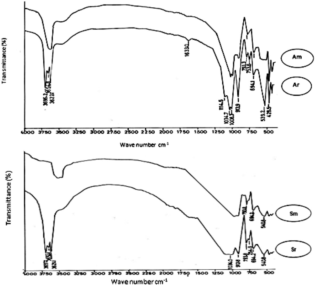 Figure 2 LR Spectra of raw and modified clay samples
