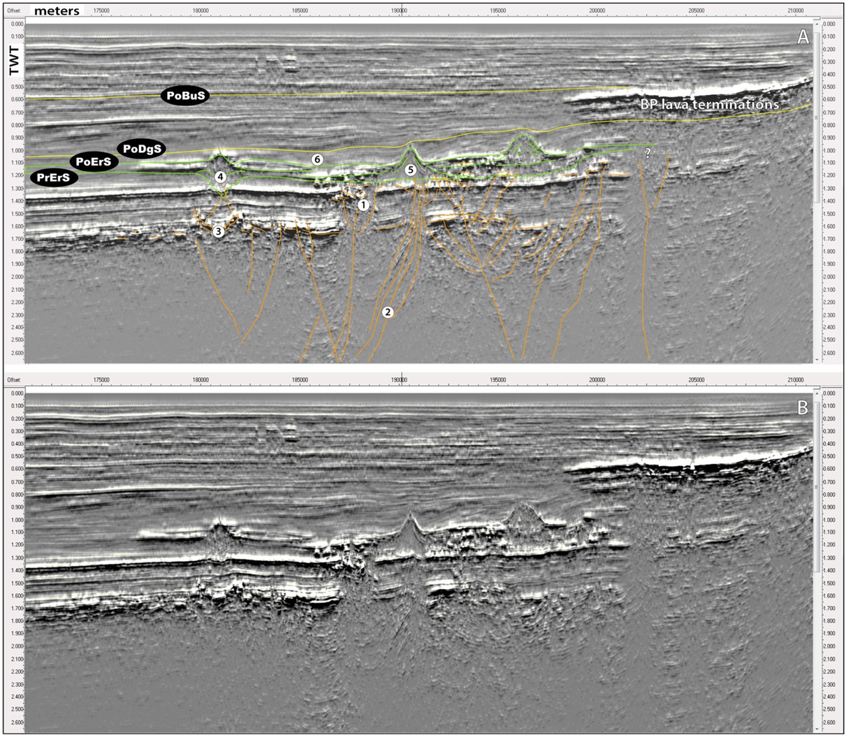 Figure 22 2D strike-oblique section (line CB-82-15) showing the morphology of some of the volcanoes and part of the in the MVS plumbing system. BP abbreviation refer to Banks Peninsula volcanoes.
