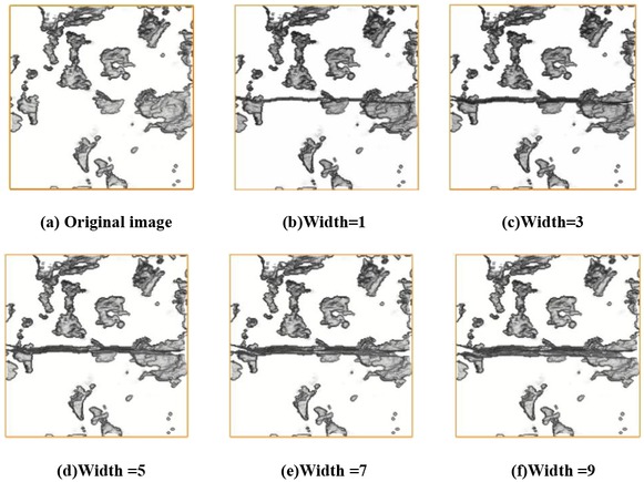 Figure 5 Digital rocks and their slices of carbonates with different porosities generated after the erosion process. (a) Original image (Φ= 23.26%); (b) Image after 1 erosion (Φ = 29.22%); (c) Image after 2 erosion (Φ= 34.93%); (d) Image after 3 erosion (Φ = 40.4%)