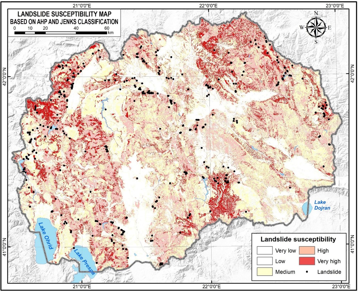 Figure 4 AHP-based landslide susceptibility map of North Macedonia (natural breaks classification).