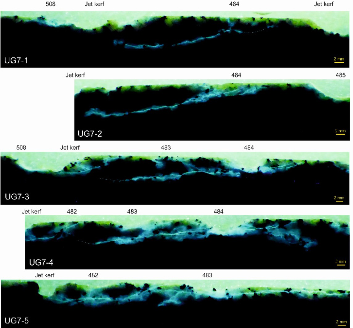 Figure 14 Rock specimen UG7 prepared with fluorescing epoxy resin.
