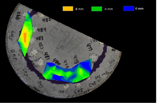 Figure 15 Combined point cloud and an image of the rock specimen to allow for a 3D fracture evaluation.