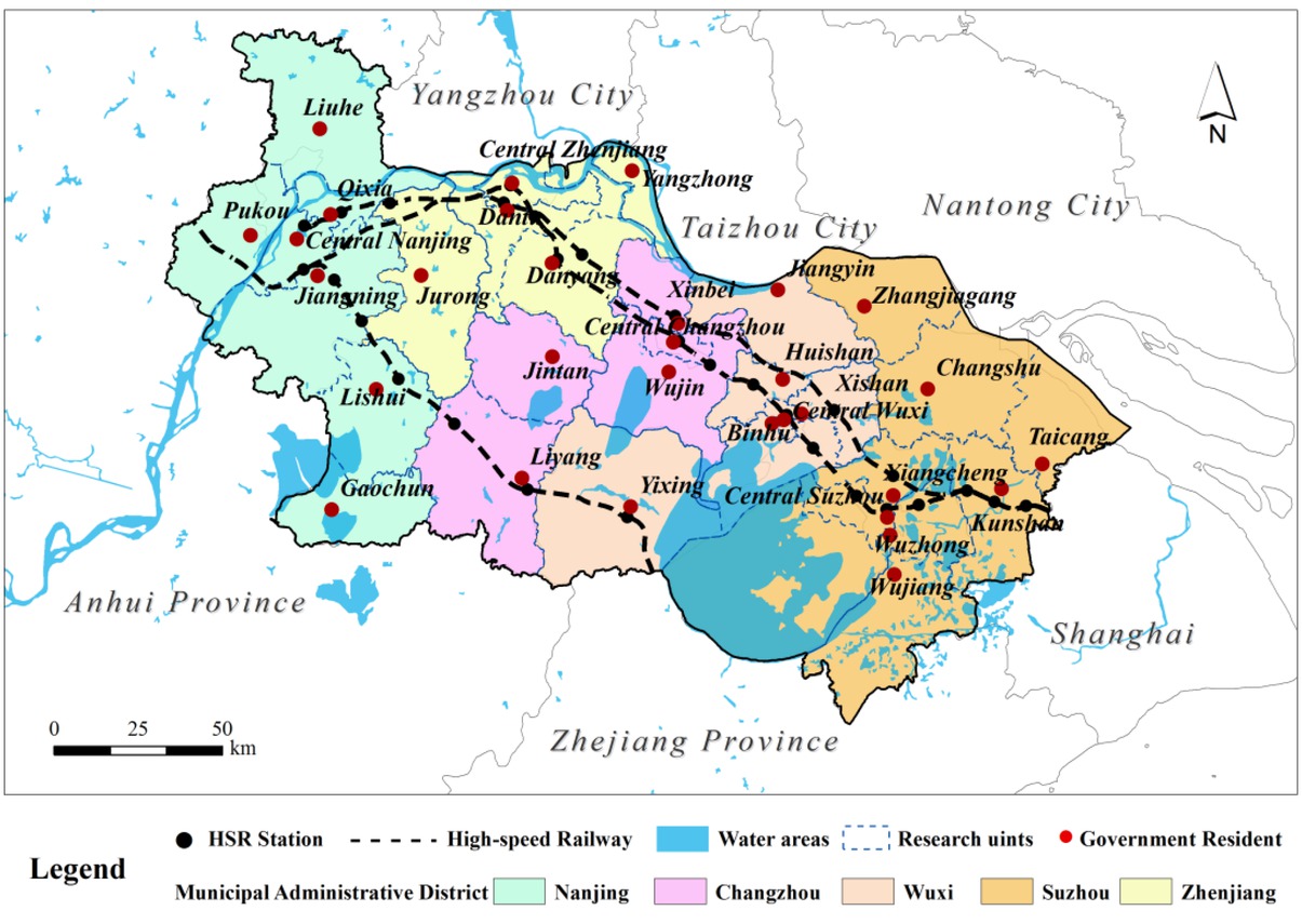 Figure 1 HSR network in South Jiangsu