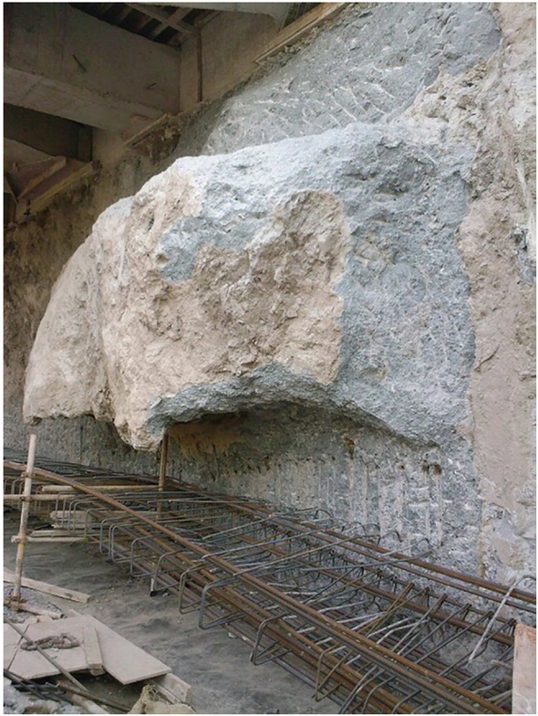 Figure 1 Concrete overflow caused by local failure of a slurry trench.