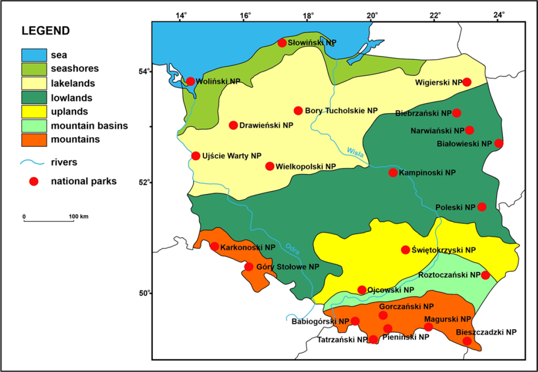Map 1 Location of National Parks in PolandSource: own elaboration