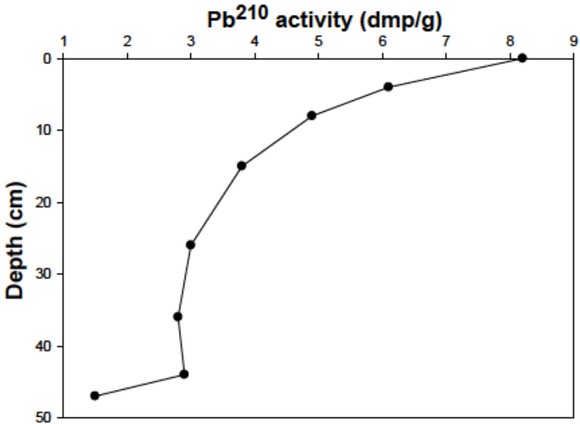 Figure 3 Core profile of excess Pb210 concentration for the age model of East China Sea inner-shelf [20]
