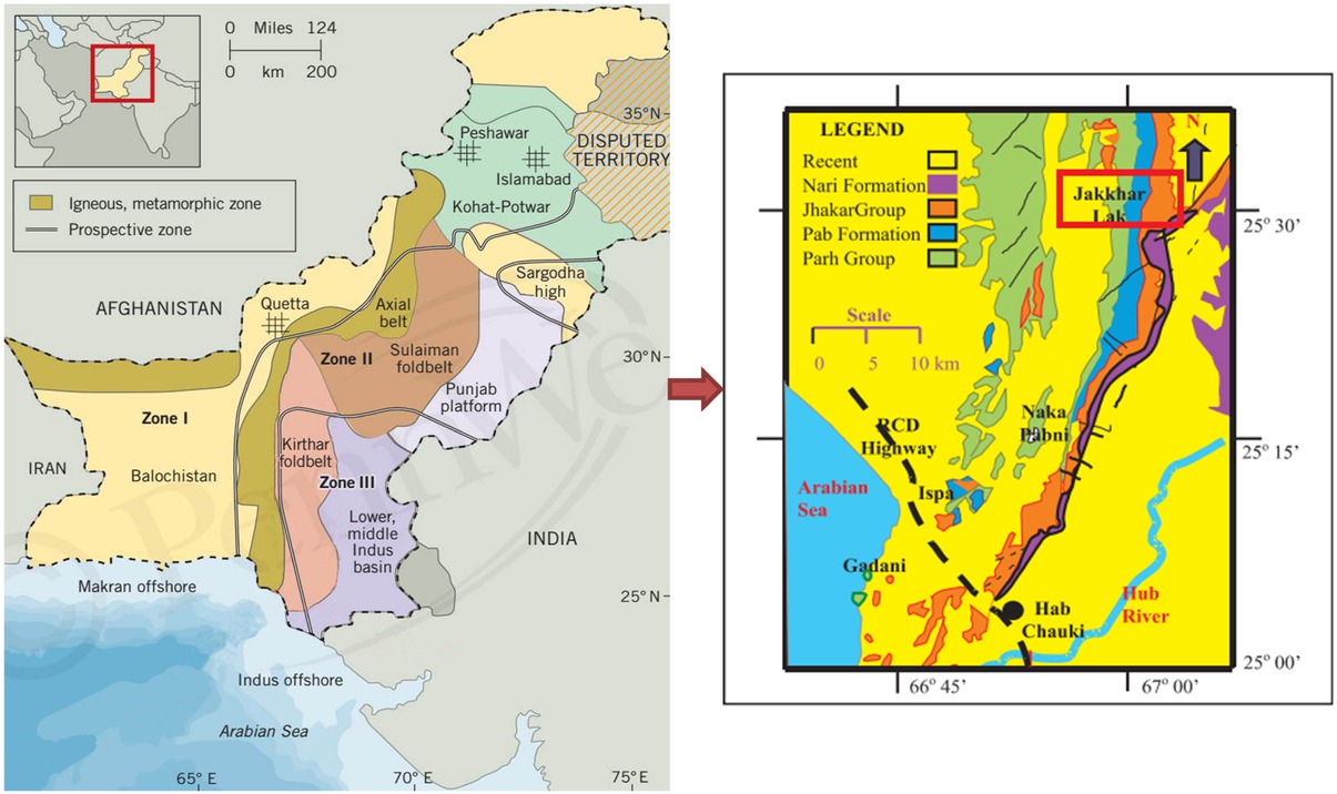 Figure 1 Geological map of sedimentary basins of Pakistan showing the location of study area [Modified after 29, 30]].