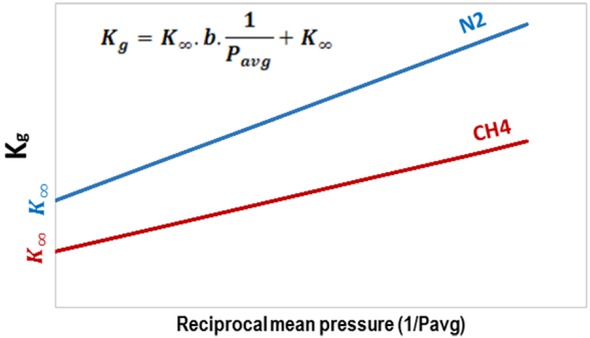 Figure 5 Illustration is an example of the Klinkenberg corrected permeability of sample using two different gases and different mean pressures [Modified after 34].