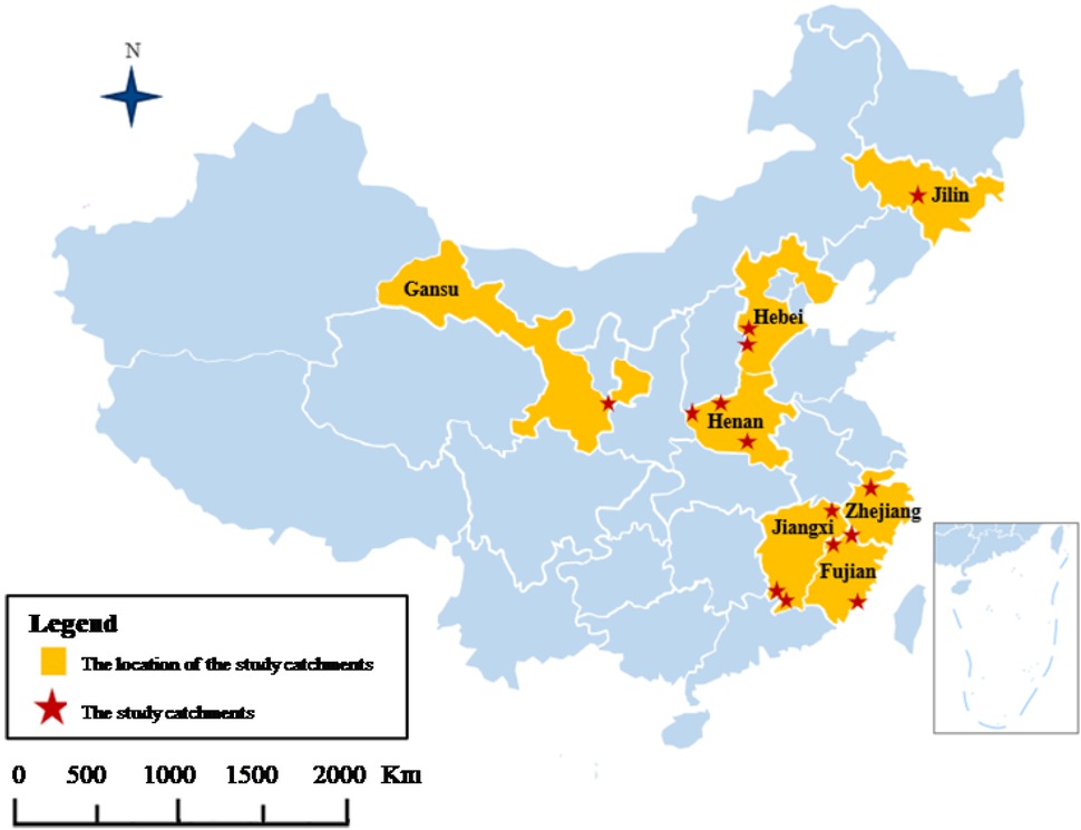 Figure 1 Spatial distribution of study catchments.