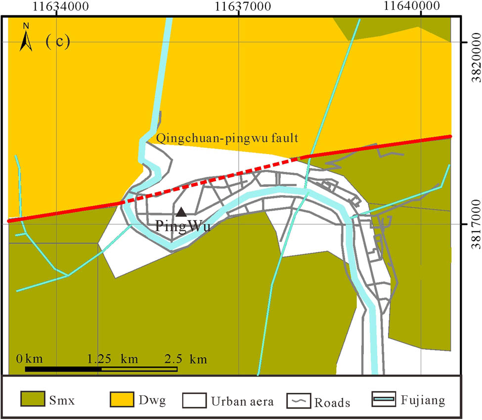 Figure 9 Exploration results infer the location of the Pingwu–Qingchuan fault in Pingwu.