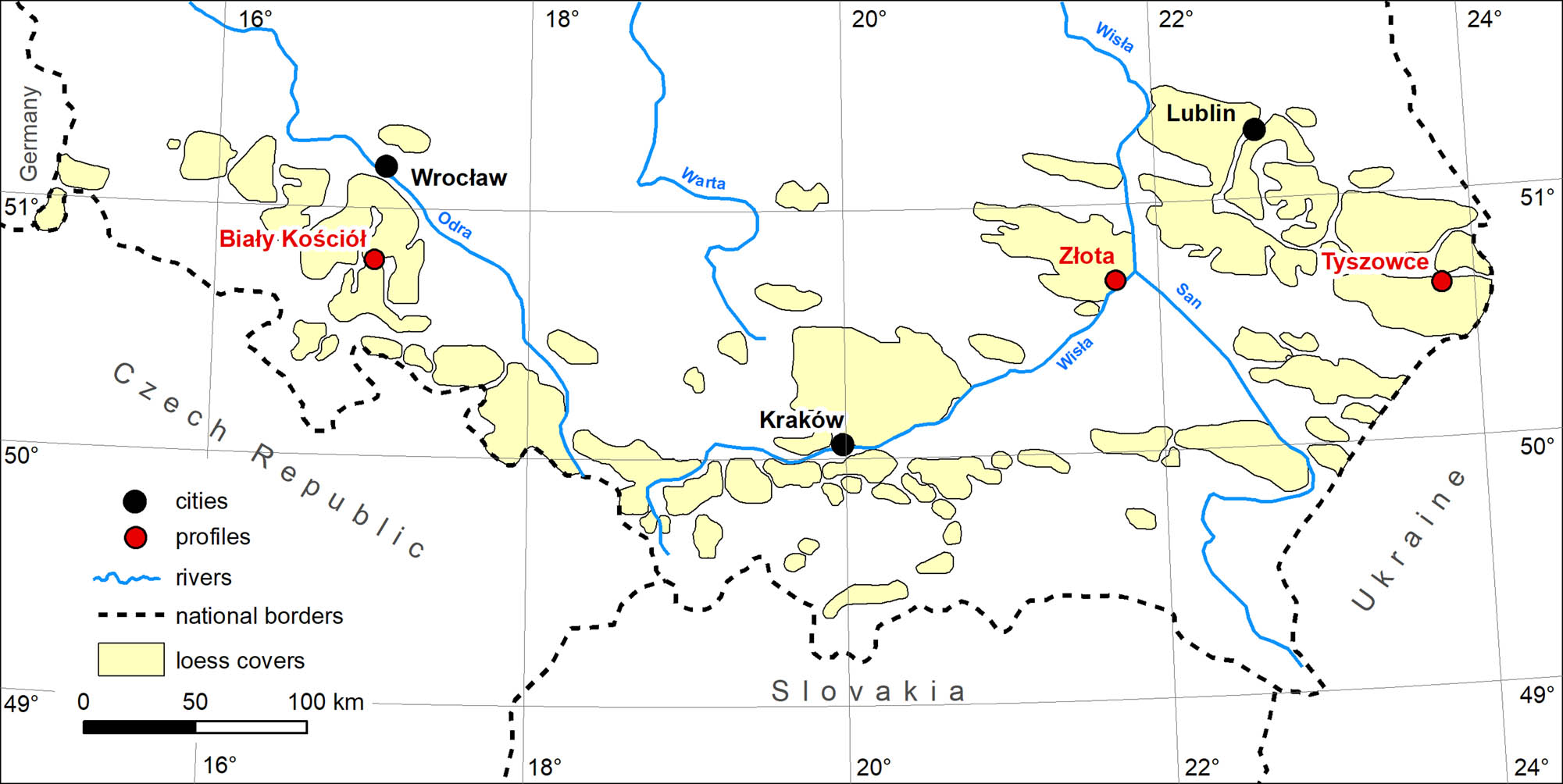 Figure 1 Distribution of loess covers in Poland (modified according to refs. [10,12]).
