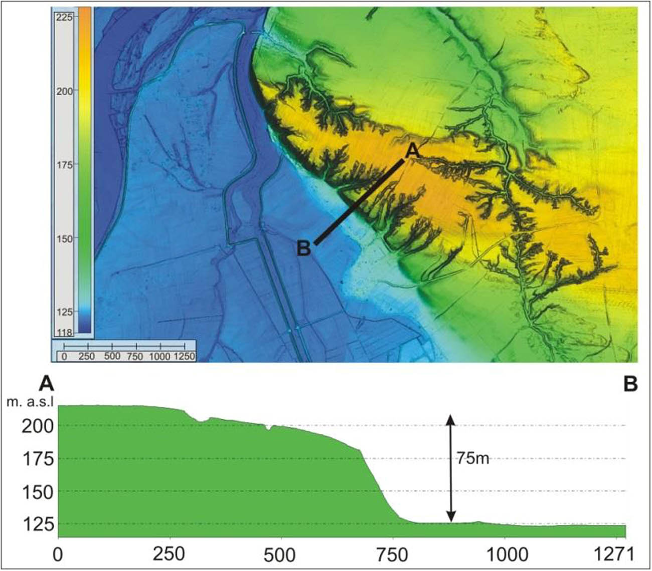 Figure 7 Topolineaments are underlined by the morphological threshold.