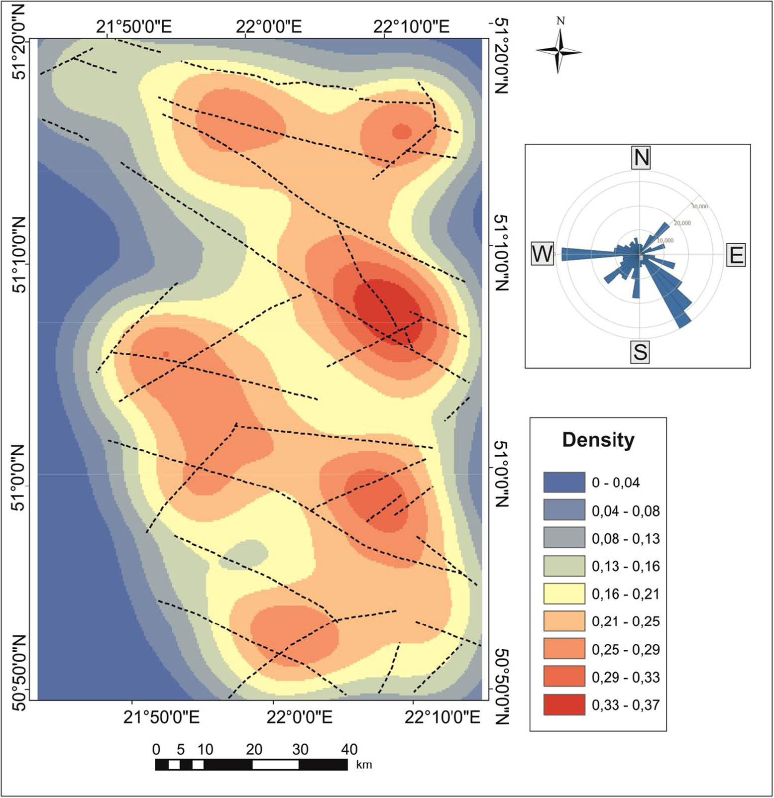 Figure 12 Visual interpretation topolineaments density model.