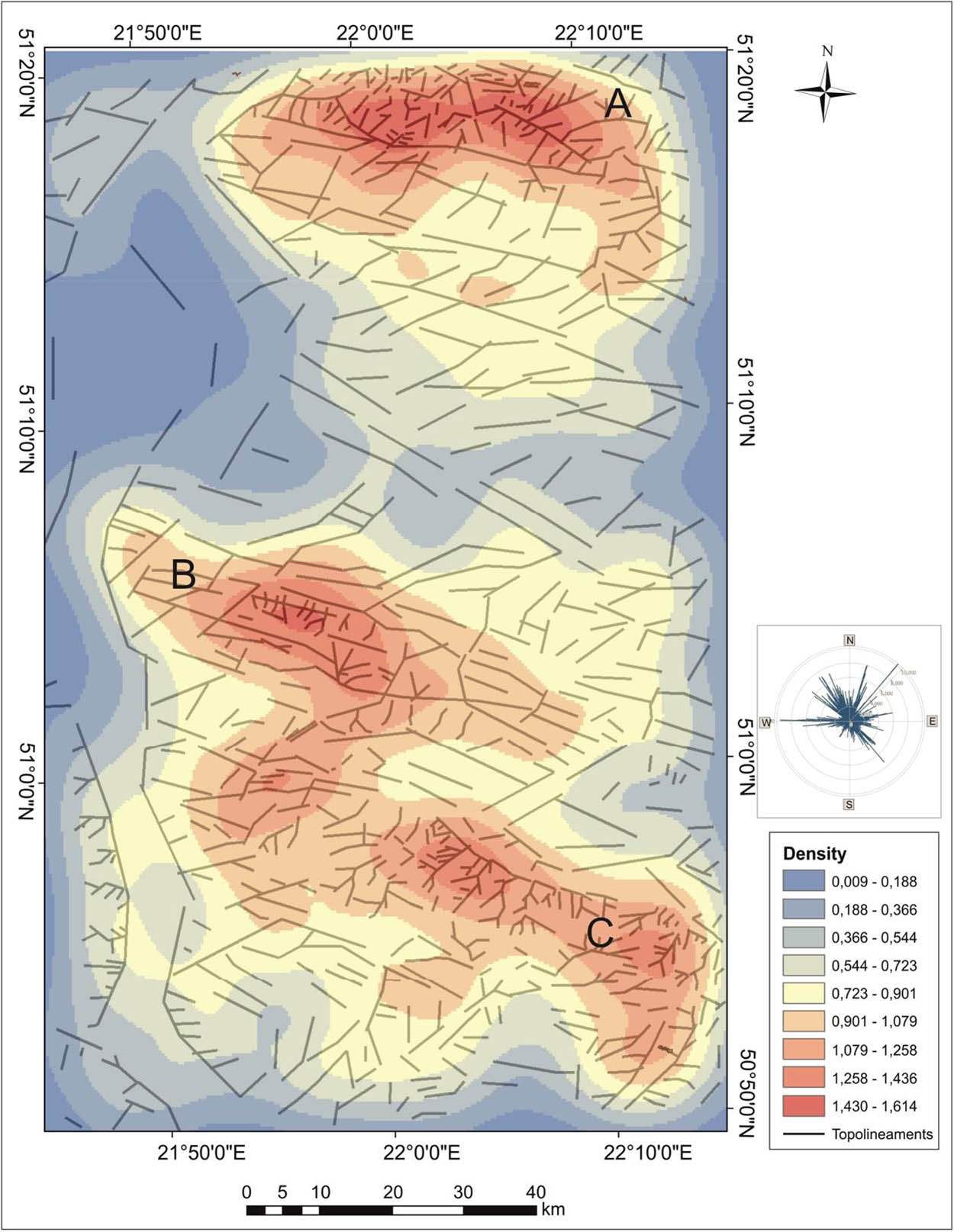 Figure 13 Automatic extraction topolineaments density model.