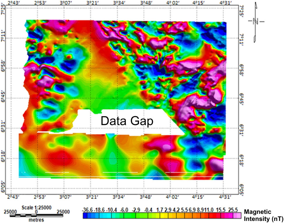Figure 6 Residual magnetic field map of Lagos–Ore axis.