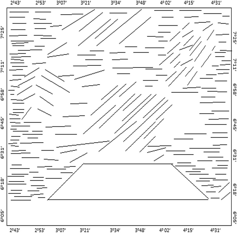 Figure 11 Magnetic lineaments map of Lagos–Ore axis as extracted from the THD.