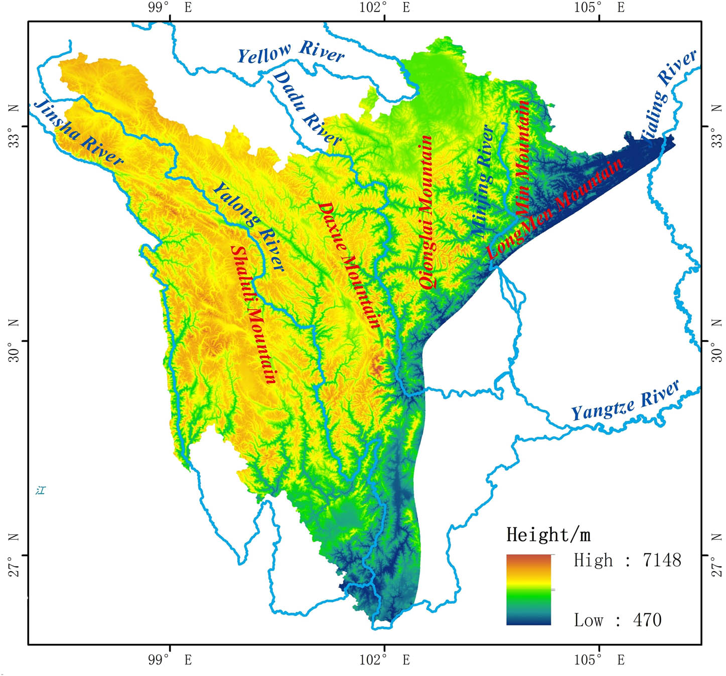 Figure 1 Landform elevation of Western Sichuan Plateau.