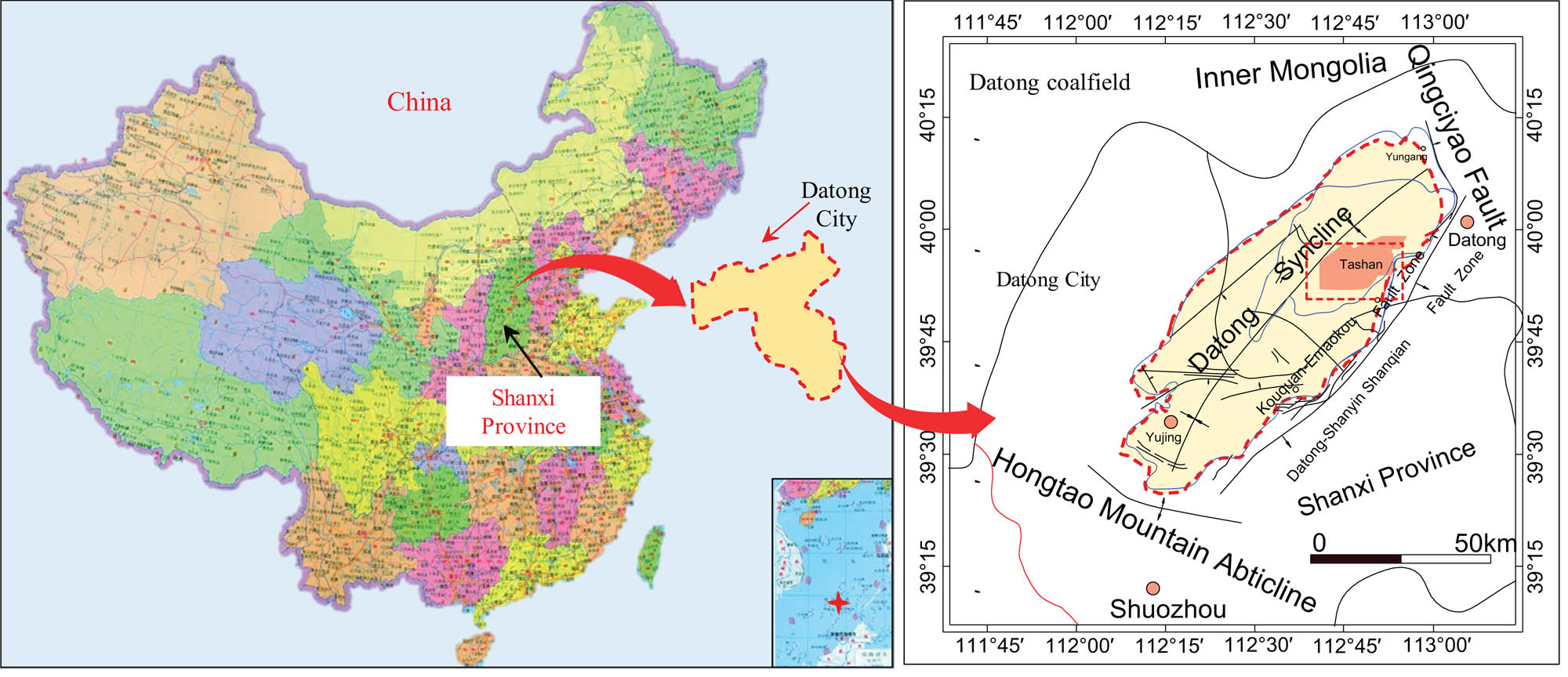 Figure 1 Location of Tashan Coal Mine.