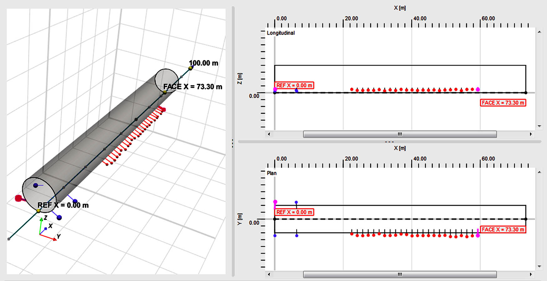 Figure 4 Actual TSP layout at campaign: receivers, red dots: shots