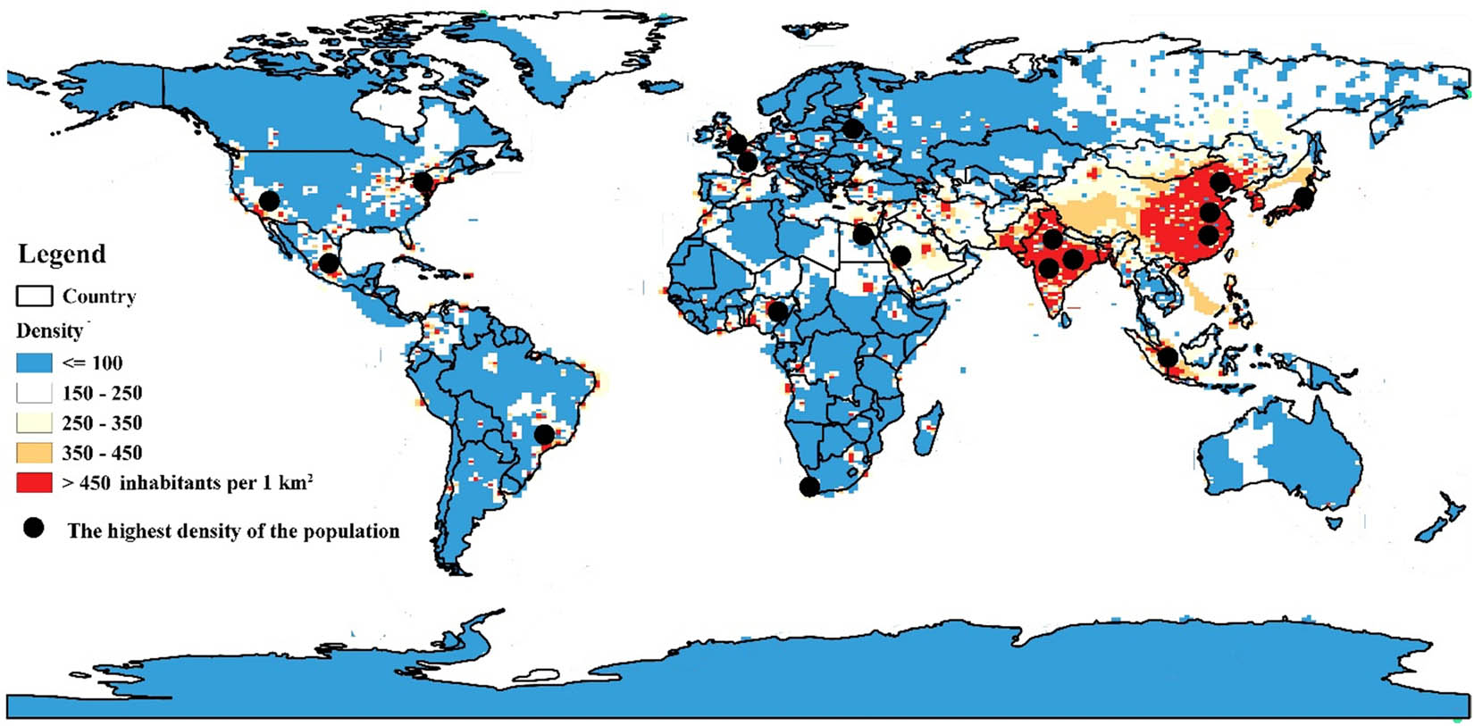 Figure 5 
               The density of population on a global scale.
            