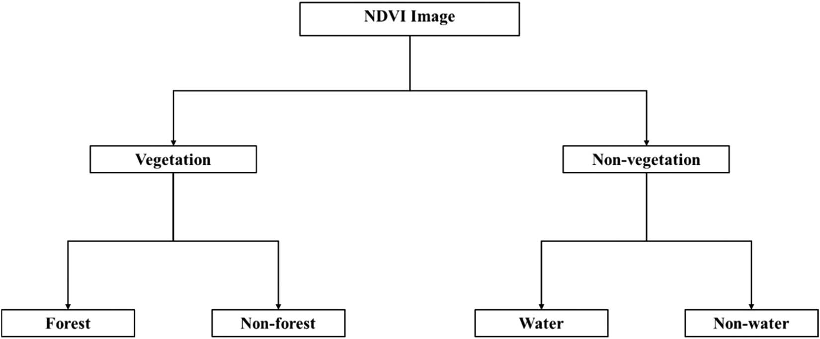 Figure 2
Hierarchical tree structure, showing the normalized difference vegetation index layer distinguished into vegetation and non-vegetation.