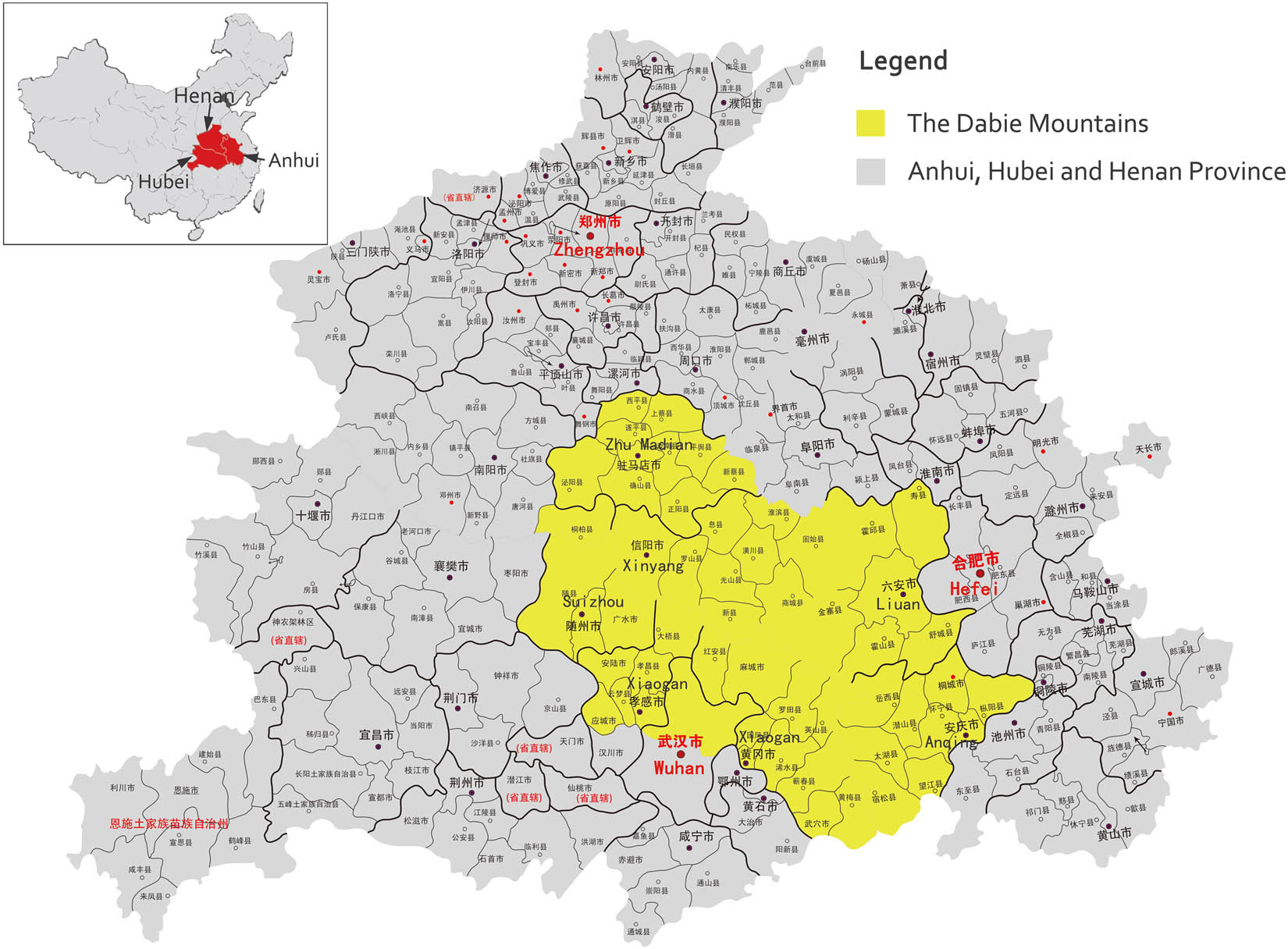 Figure 1 
               Location of the Dabie Mountains.
            