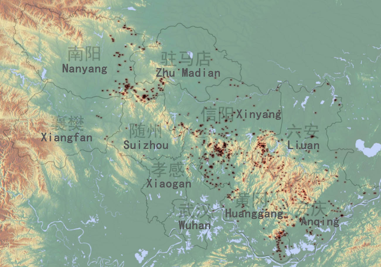 Figure 2 
               The general layout of the historical heritage in the Dabie Mountains.
            