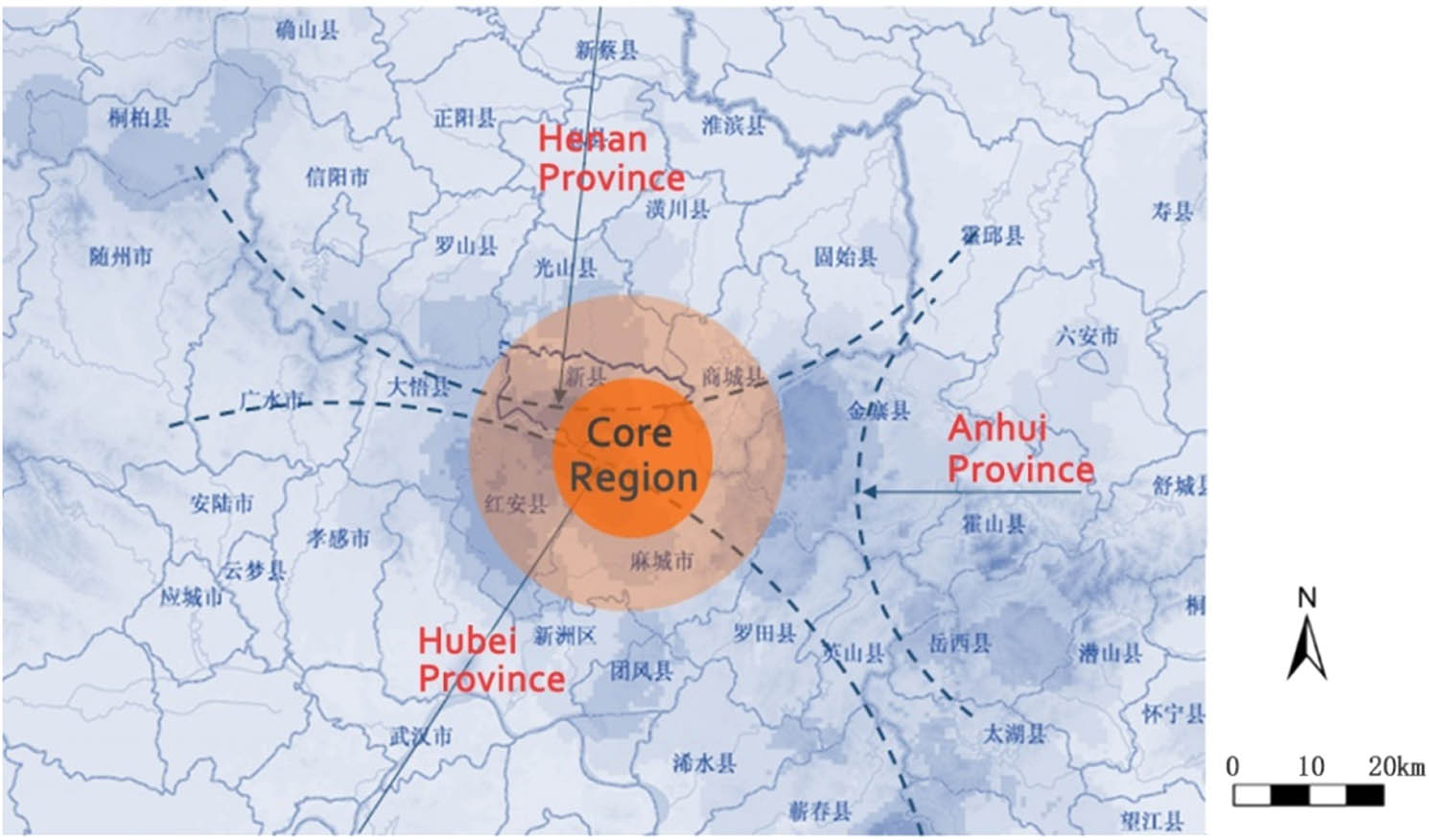 Figure 13 
                  The planning of the core region in the Dabie Mountains.
               