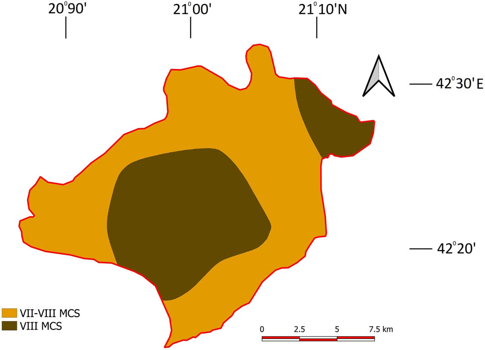Figure 4 
                  Seismic hazard for a 475 year return period.
               