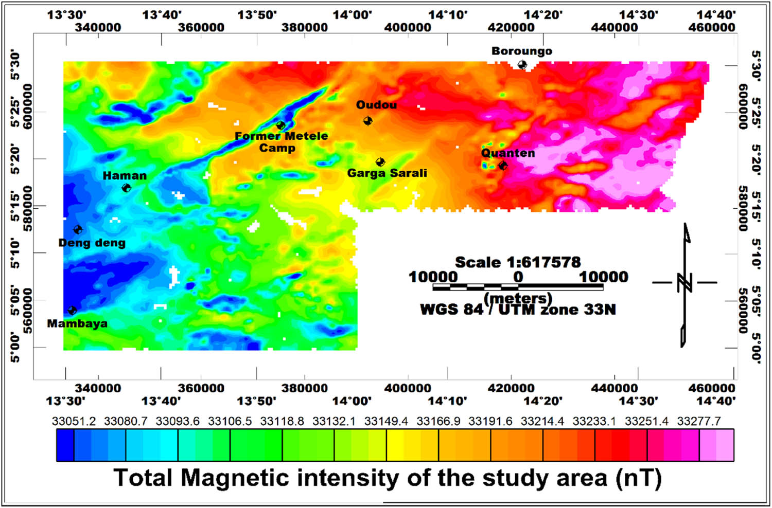 Figure 2 
            Map of the total magnetic field anomaly.
         