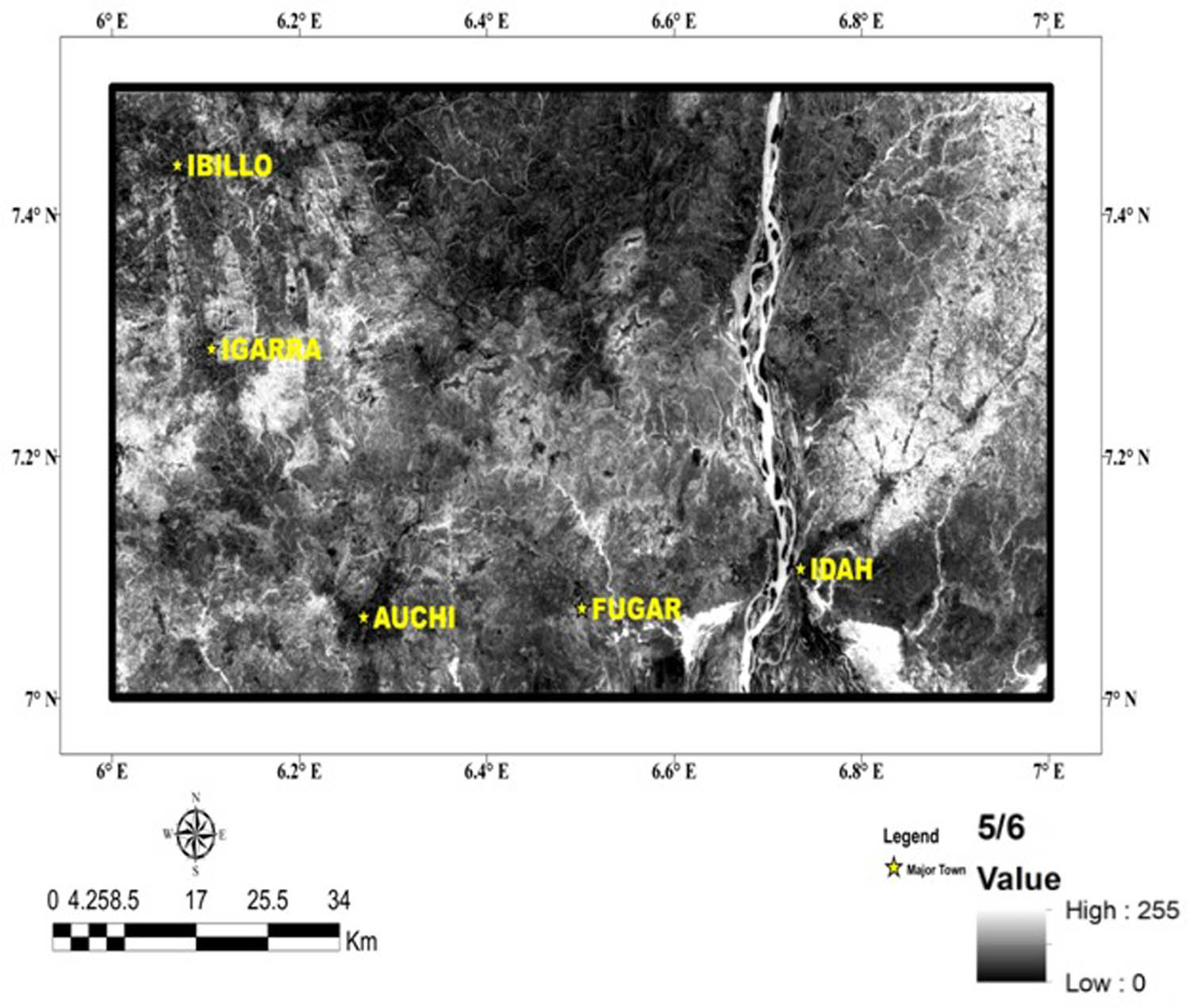 Figure 7
Ratio 5/6 (ferrous-ion bearing) map of the area of study.