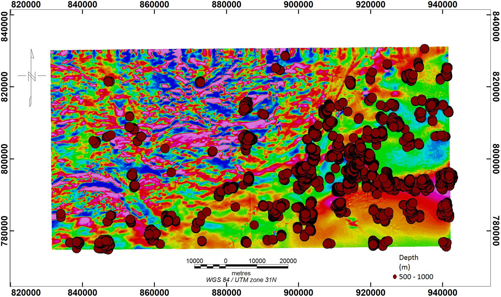 Figure 23
Windowed Euler deconvolution depth to magnetic source (1,000 m).