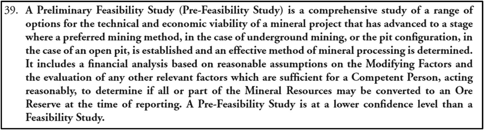 Figure 3 
                  PFS definition according to JORC [13].
               