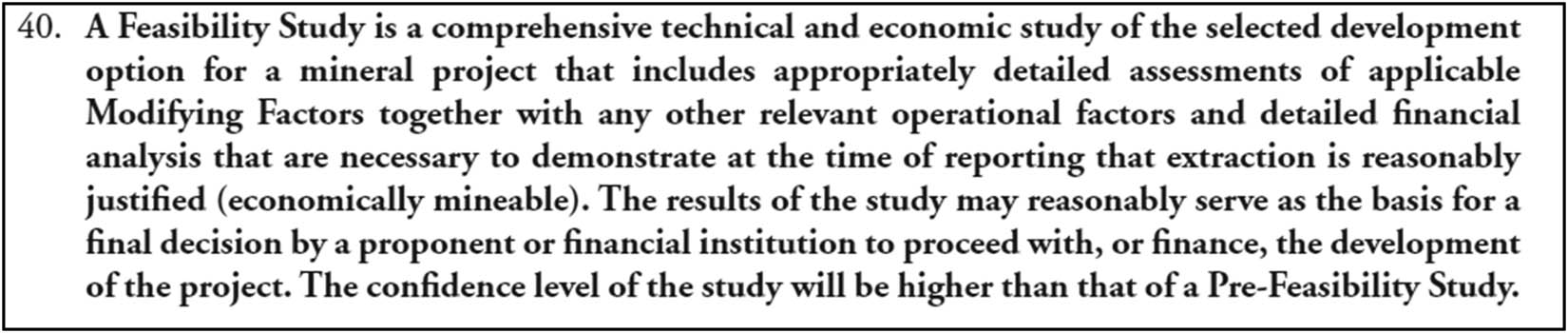 Figure 5 
                  FS definition according to JORC [13].
               
