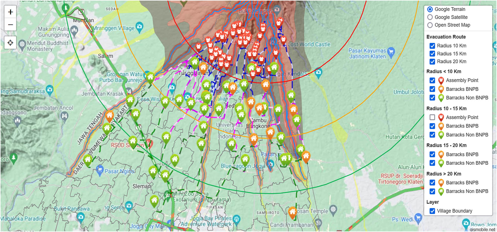 Figure 3 
                  Disaster-prone areas from level 1 to level 3.
               