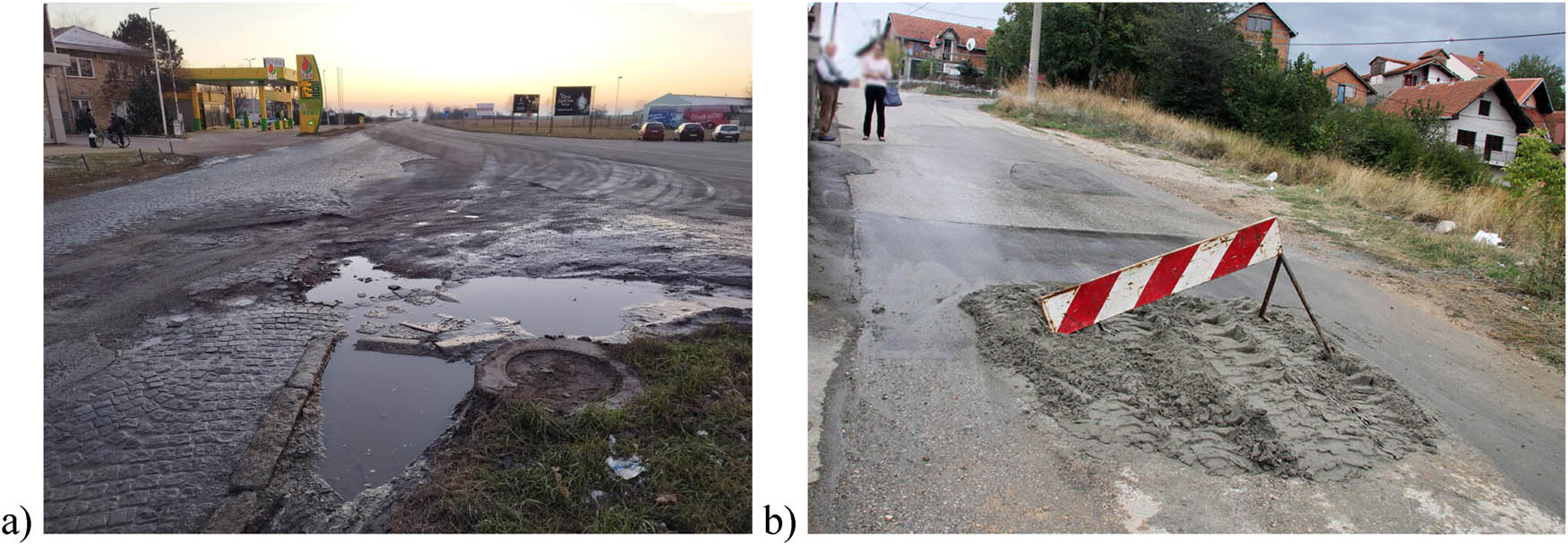 Figure 14
Examples of poor road maintenance in the area of (a) Subotica and (b) Novi Sad. Source: 14a. Authors (12.01.2024), 14b. Dragan Kadić (18.05.2022).