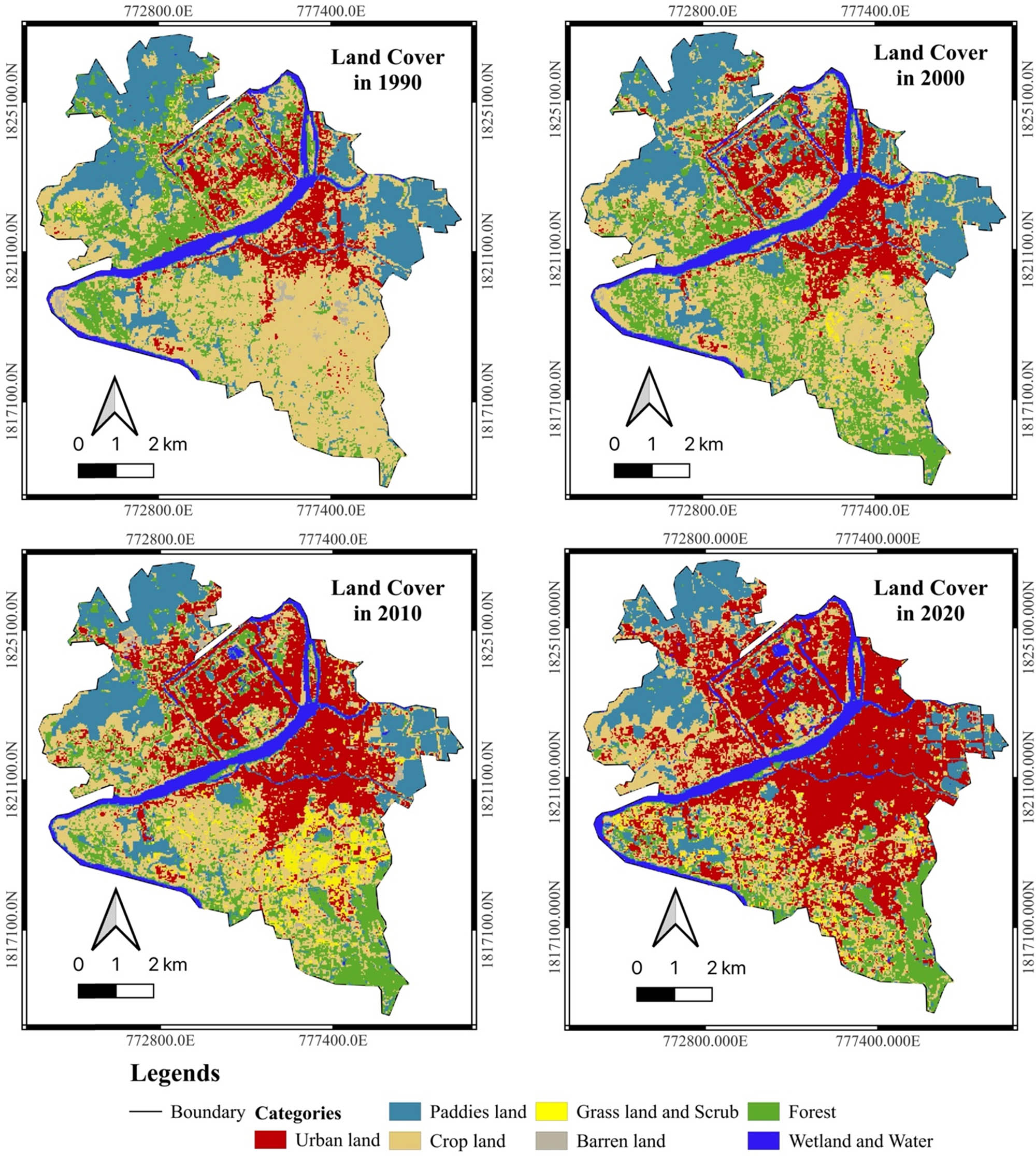Figure A1 LULC in Hue city from 1990–2020. Source: author’s compilation, 2023.