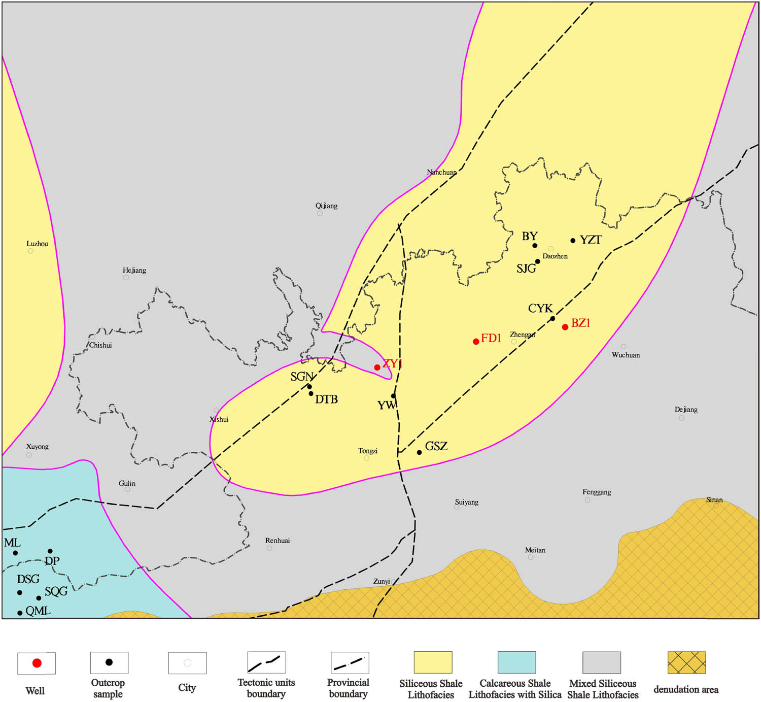 Figure 5
Shale lithofacies paleogeographic map of the Wufeng Longmaxi Formation in the northern Guizhou region.