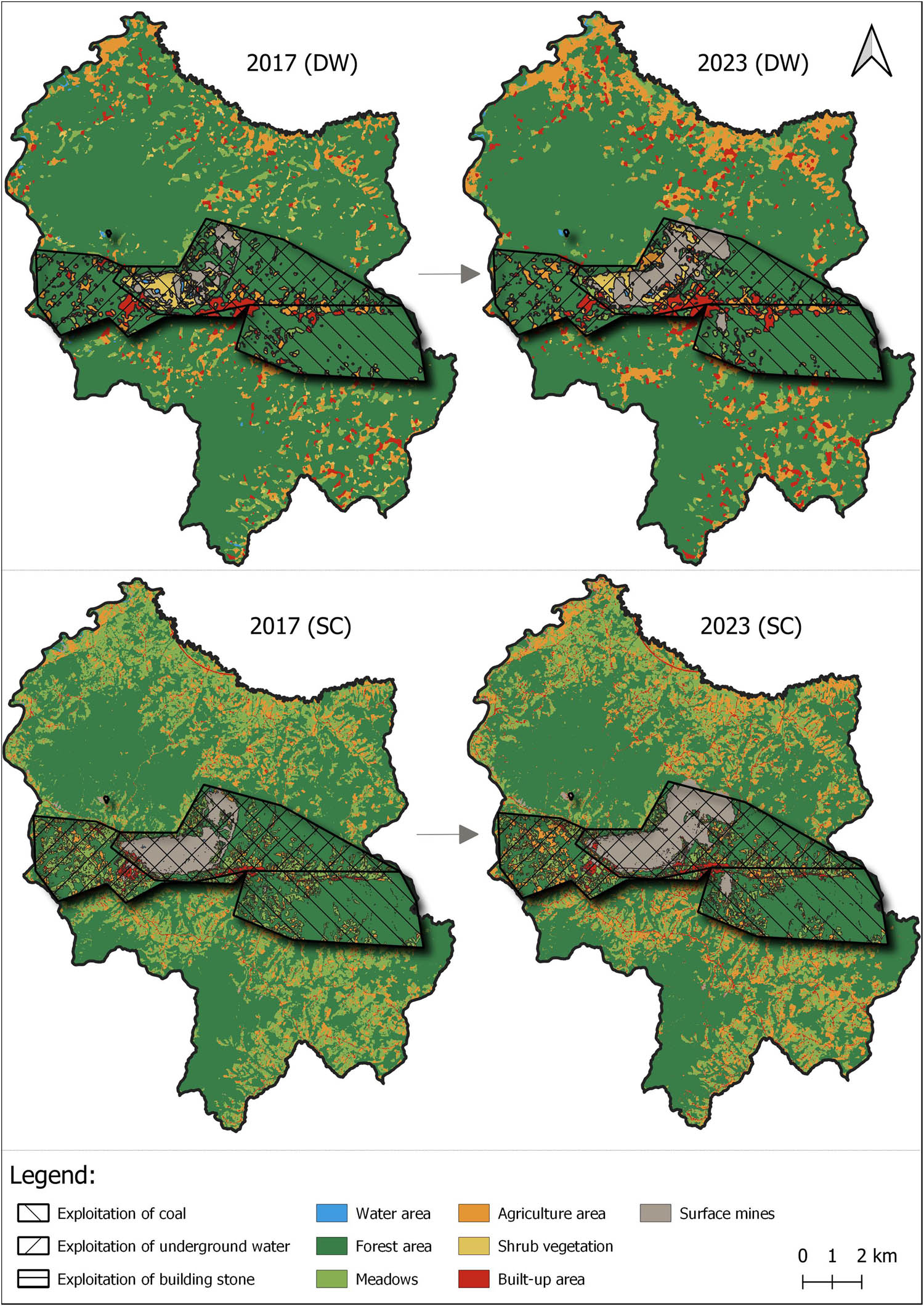 Figure 7
Land use classes (DW, SC) for the years 2017 and 2023.